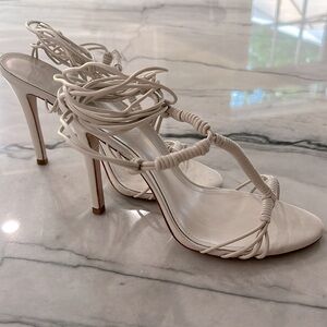 SCHUTZ Amunet Leather Heels Strappy Sandals in Bone